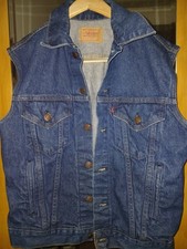Vintage Levi's Jean Vest 1980s Made In USA Medium Denim Button Front Classic Fit