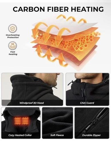 Mens Heated Jacket with 16000mAh Battery Pack Fleece Heated Hoodie Sz Large image 4