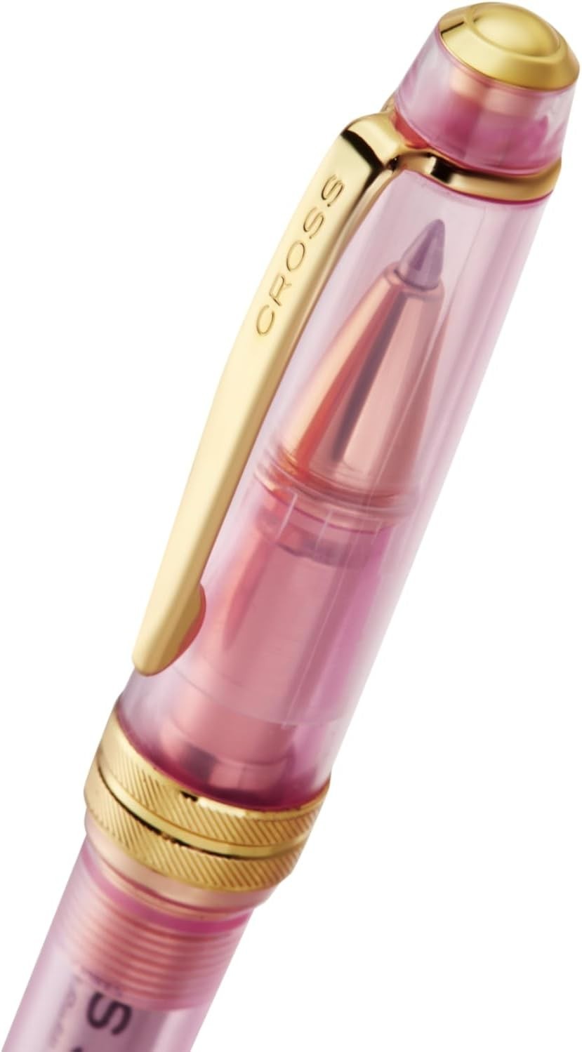 CROSS TRANSLUCENT PINK RESIN w/GOLD-TONE BAILEY LIGHT ROLLERBALL PEN # ...