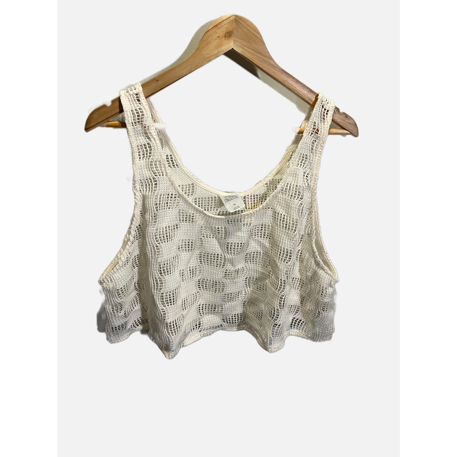 Wild Fable Crochet Crop Top Womens XL Cream Open Knit Boho Festival Tank