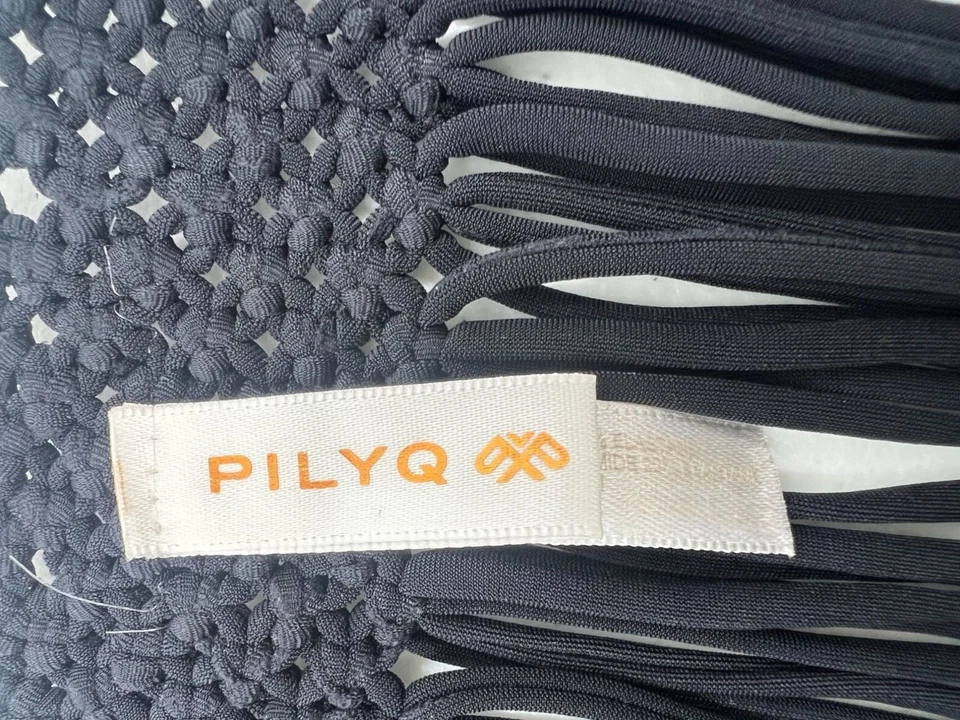 Falda PilyQ Negra Macramé Flecos Natación Cubierta Mini Sarong Playa Resort Ropa Foto 3 de 4