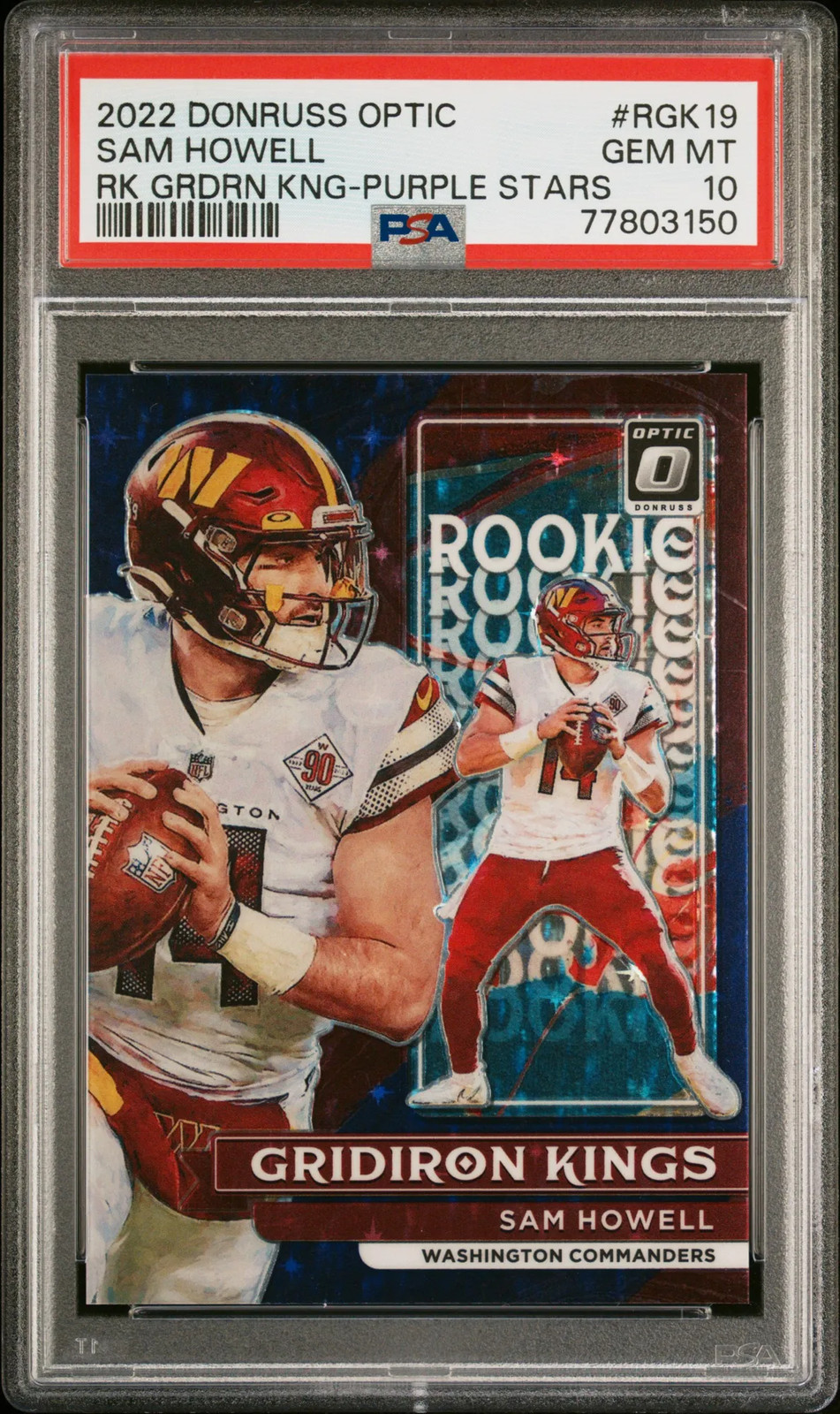 2022 Donruss Optic Rookie Gridiron Kings Sam Howell Purple Stars /25 PSA 10