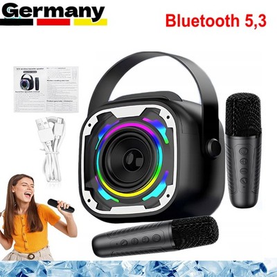 Karaoke Maschine Bluetooth 5,3 5W LED Lautsprecher 2 Funkmikrofone UHF Partybox