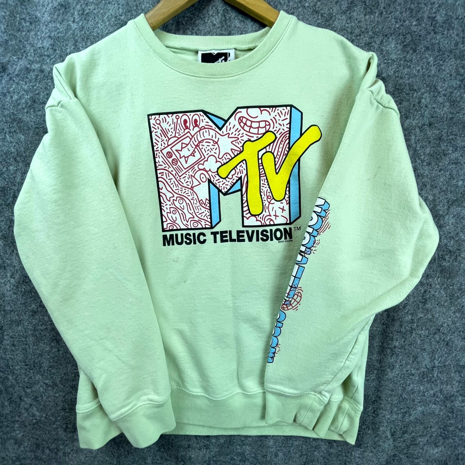 Vintage MTV Sweatshirt Med Pastel Green Music Television 90s 90skids Nostalgic