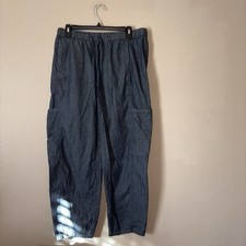 Eileen Fisher Wide Leg Cargo Pants Size M Chambray Organic Cotton Lagenlook Boho