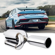 For Hyundai Elantra Chrome Twin Loop Exhaust Muffler 2.5" Inlet 4.0"Tip Polished