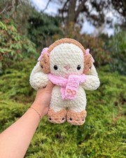 Crochet Baby Bunny Plush, Handmade Amigurumi Bunny With Winter Outfit