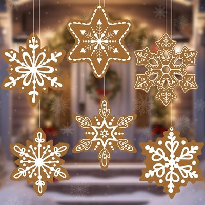 12 Pcs 12'' Gingerbread Snowflake Outdoor Christmas Decorations Large Brown P...