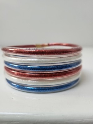 Ensemble de 6 Bracelets Bangle Fantaisie style joncs bouddhiste Bleu Blanc Rouge