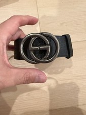 Authentic Gucci Black GG Buckle Belt Size 100cm Fits 34-36 Waist