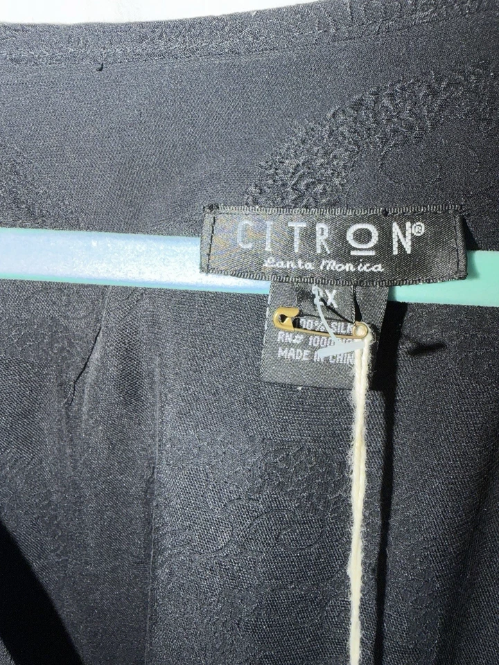 Kimono Citron Santa Monica Nuevo con Etiquetas 100% Negro Seda Dragón Jacquard Inspirado en Asia 2X Foto 4 de 4