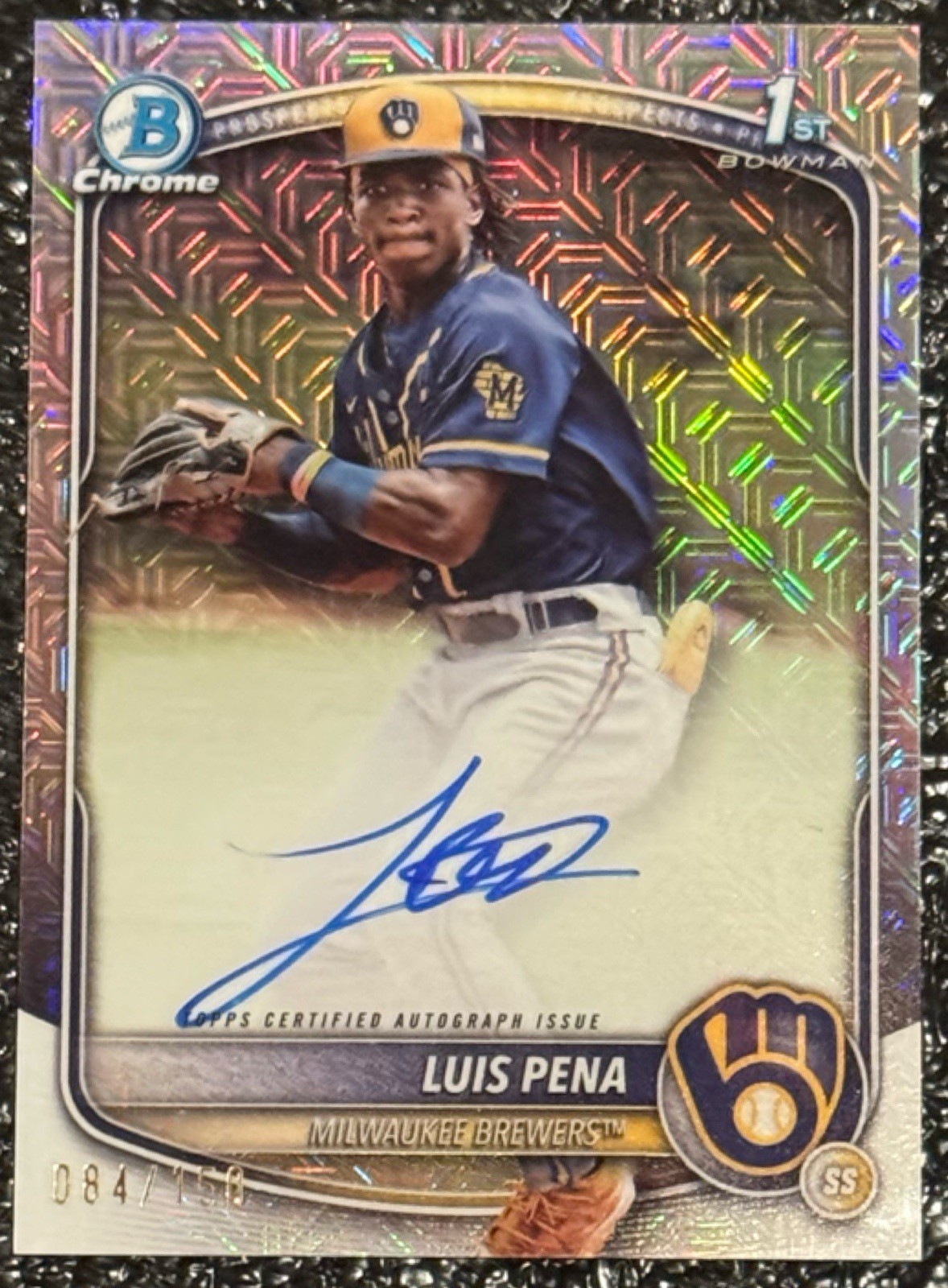 2025 Bowman Chrome 1st Luis Pena HTA Choice Refractor Auto /150 Brewers Rookie