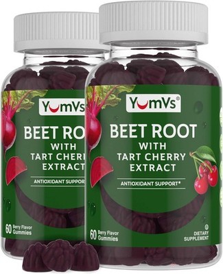 YUM-V'S Beet Root Gummies with Tart Cherry Extract - Berry Flavor Beetroot... 