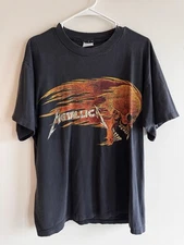 Vintage 90s Metallica 1994 Tour Pushead Flaming Skull Sun T Shirt Large