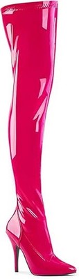 Pleaser SEDUCE-3000 5''Heel Stretch Thigh High Boot, Side Zip, H.Pink Str Pat 11