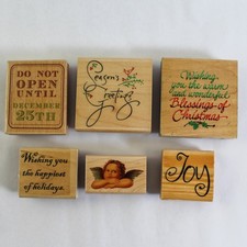 Lot of 6 Christmas Rubber Stamps Season's Greetings  Joy - Inkadinkado