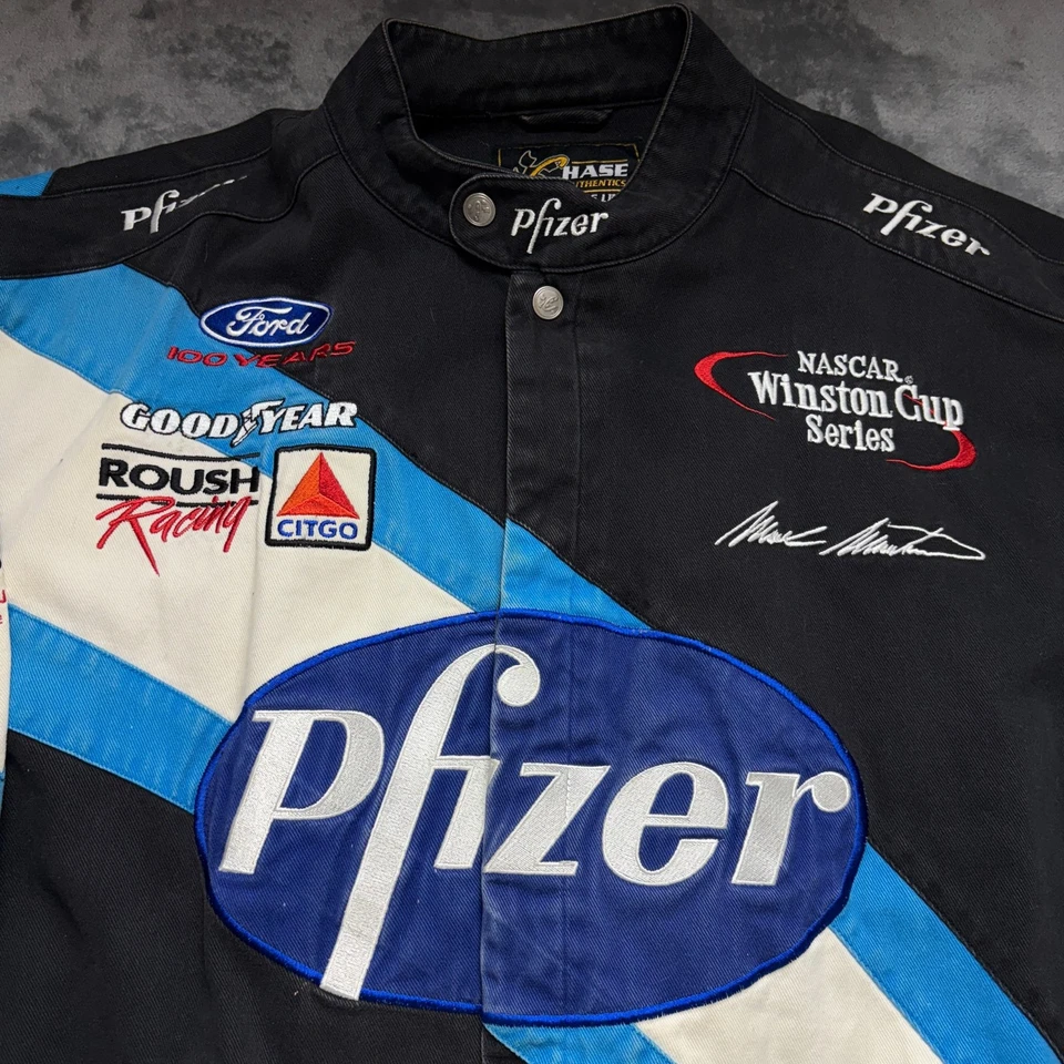 Vintage Pfizer Roush Racing Jacket Men 2XL Mark Martin NASCAR Winston Cup Series - Image 2 of 4