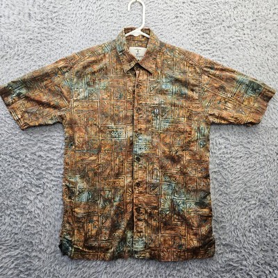 Artisan Outfitters Hawaiian Shirt Block Print All Over Men Small Anchor Logo