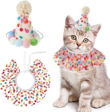 Cat Birthday Hat Outfit Bandana Scarf, Party Dog Small to Medium, Pink