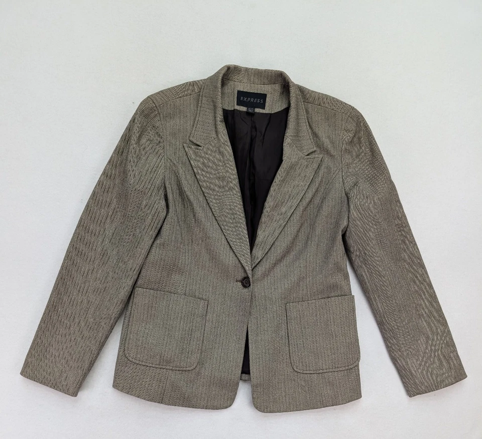 Express 女式西装外套 13/14 码米色棕色人字形商务款 — 第 2/4 张图片