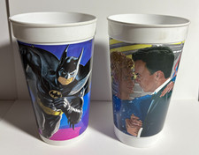 1992 BATMAN RETURNS McDonalds 7" Cup LOT of 2 FN 6.5 NO LIDS Bruce Wayne