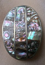 Vintage Abalone Inlay Mosaic Belt Buckle Silver Handmade Stamped Hecho In Mexico