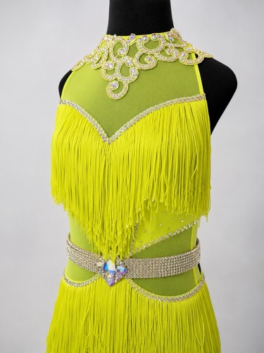 Junior Latin Competition Dance Dress Rhinestone Fringe Open Back Custom made UK