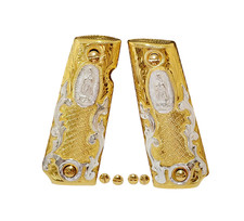 Cachas Virgen mary 1911 full size best custom engraved gun grips 24k gold plated