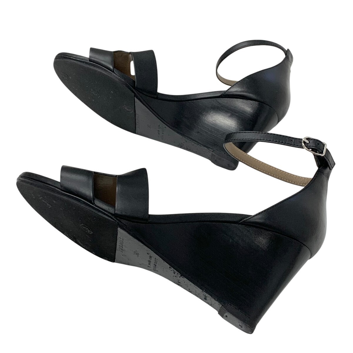 Hermès Legend Sandals Wedge Sole Black Leather Size 38 US About 8 For Women thumbnail 7