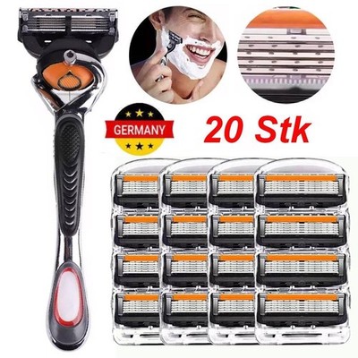 20X RASIERKLINGEN FÜR GILLETTE FUSION5 PROGLIDE EDELSTAHL-KLINGEN ERSATZ+1xGRIFF