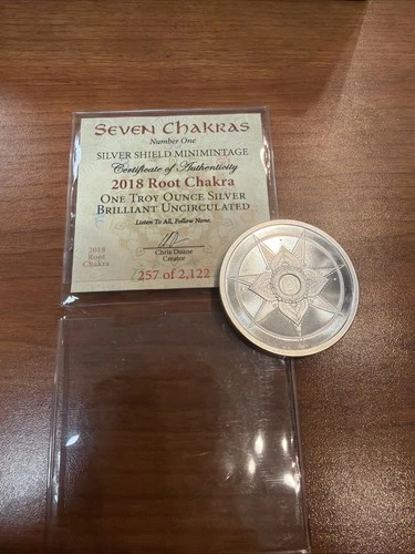 SILVER SHIELD Seven Chakras ROOT Chakra Silver Round 1oz .999 2018 BU in Cap