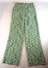 H M Women's Sz:2 Green Leaf Pattern Wide-Leg Trousers W/Pockets Viscose Blend