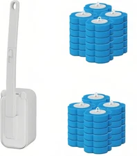 Disposable Toilet Brush Bowl Cleaner White Wand Set with 48 Refill Heads