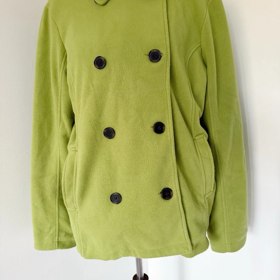 Lands' End Womens Size XL 18-20 Lime Green Double Breasted Fleece Peacoat Jacket - Image 4 of 4
