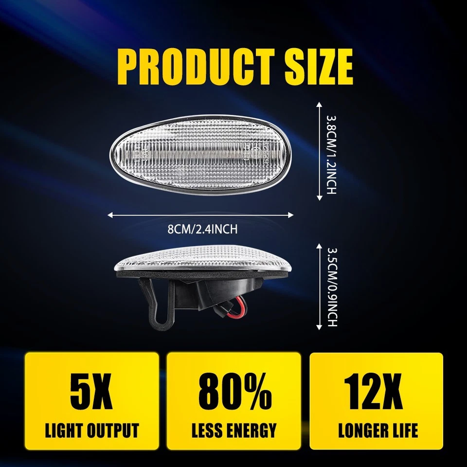 For Mitsubishi 2002-2006 Lancer/Outlander Dynamic Front Side Marker Lights Turn - Image 3 of 4