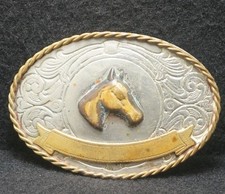 XA13113 VINTAGE 1970s HORSE HEAD ANIMAL FASHION TROPHY STYLE MENS BELT BUCKLE