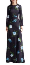 NEW Sachin Babi Alex Sequin Floral Long Sleeve Satin Crepe Gown Size - 6