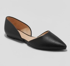 A New Day Women's 6.5 Ballet Flats Black Faux Leather Julie Memory Foam 536-3