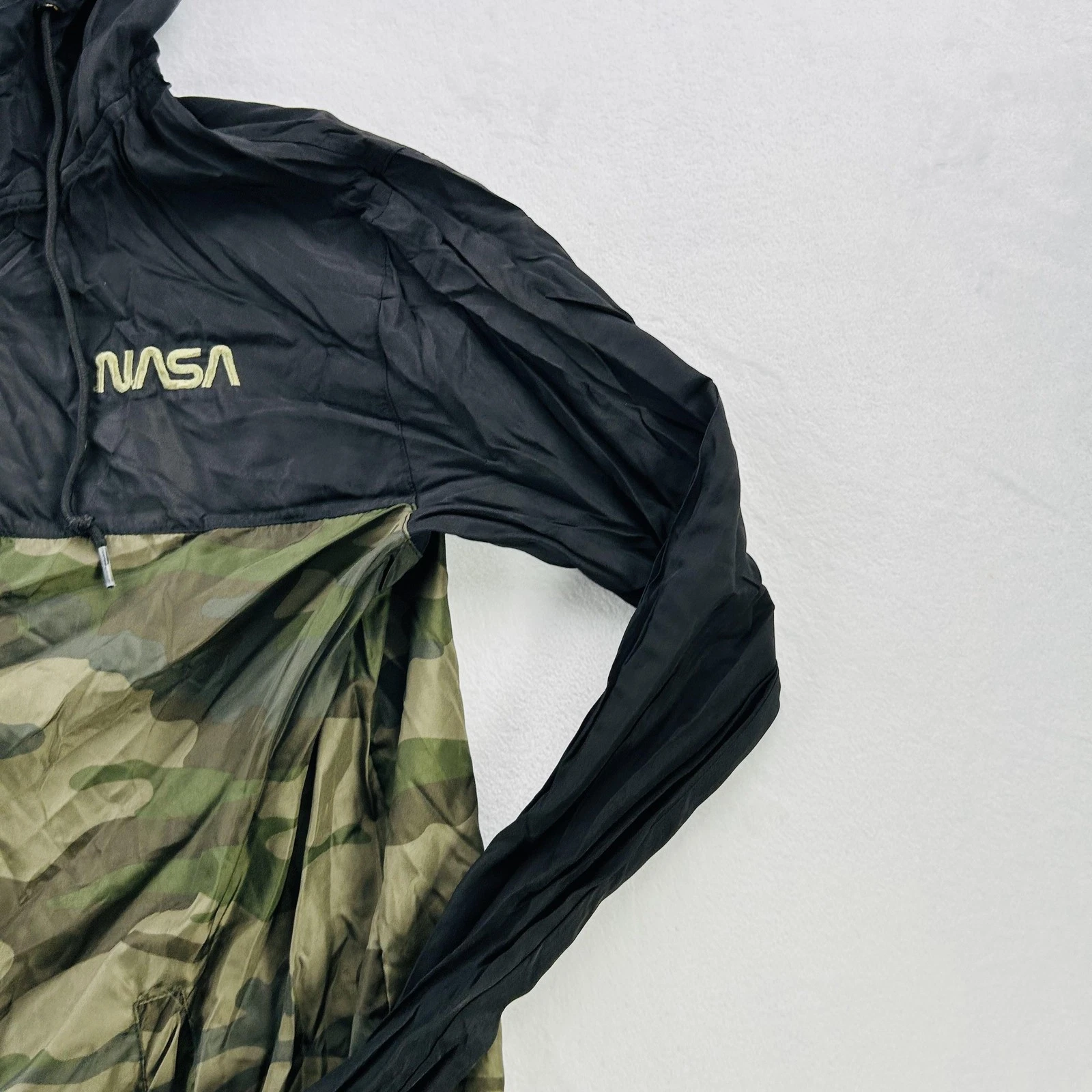 NASA Jacket Mens Large Black Camo Full Zip Hooded Windbreaker Mesh EXP54LWZC - product detail image 13