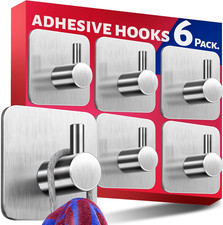 Self Adhesive Hooks, Set of 6 &ndash; Stick on Hooks Stainless Steel for Heavy Duty, N