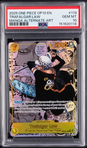 2025 ONE PIECE OP10-ROYAL BLOOD MANGA ALTERNATE ART #119 TRAFALGAR LAW PSA 10