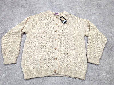 Vintage Highland Home Industries Strickjacke Damen L Wolle Fischer Zopfmuster Pullover