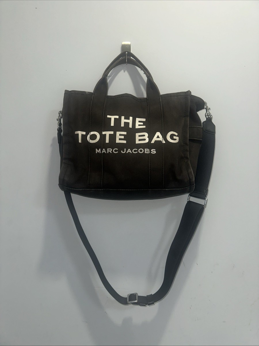 MARC JACOBS BLACK CANVAS THE TOTE BAG ZIP TOP SHOULDER PURSE BAG