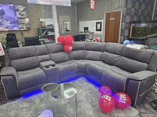 Hannah Microfibre Fabric Electric Recliners Corner Sofa- USB/ Blue LED Strip