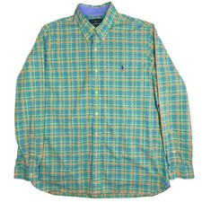 Ralph Lauren Long Sleeve Stretch Shirt Mens XL Cotton Green Plaid Button Down