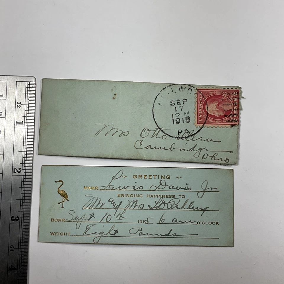 Bebé anuncio de nacimiento vintage de Cambridge, Ohio Heilwood, Pennsylvania 1915 Foto 3 de 4