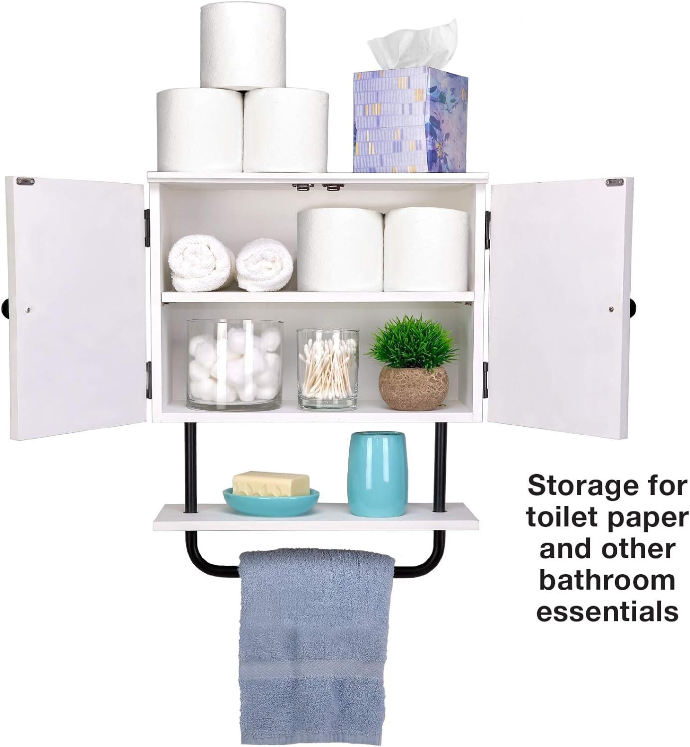 Space Save Storage w/ Adjustable Shelf & Towel Bar,Bathroom