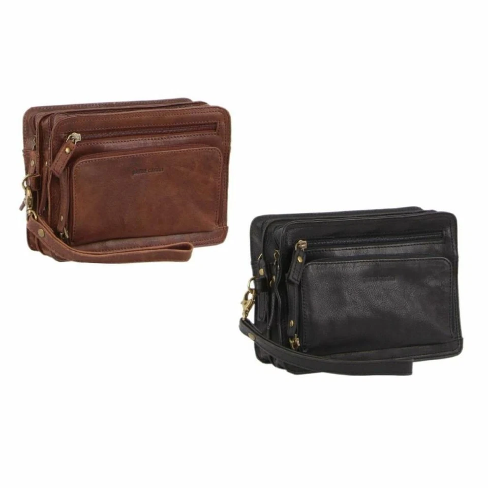 PIERRE CARDIN MENS RUSTIC LEATHER ORGANISER WRIST BAG TOILETRY Handbag 20x8x15cm - Image 2 of 4