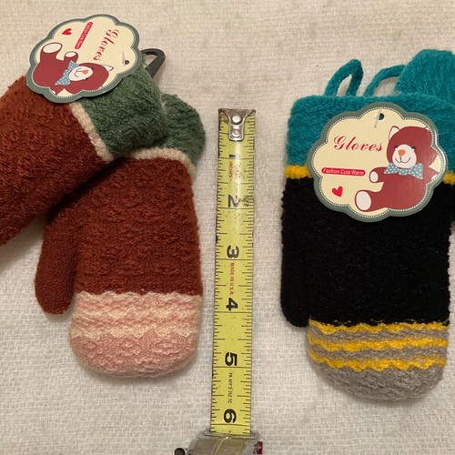 Kids Mittens Two Pairs Knit Faux Fur Lined Multicolor NWT Approx. 5 In. Long - Picture 9 of 10