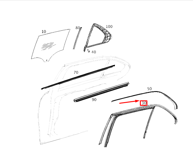 MERCEDES-BENZ GLE W167 Rear Left Door Window Guide Rail A1677352301